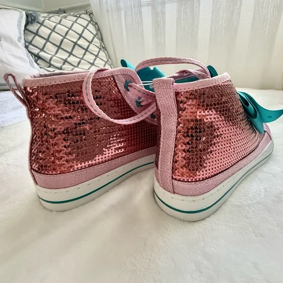 Nickelodeon Pink Glitter Kids Sneakers with Blue Bow - Picture 8 of 11